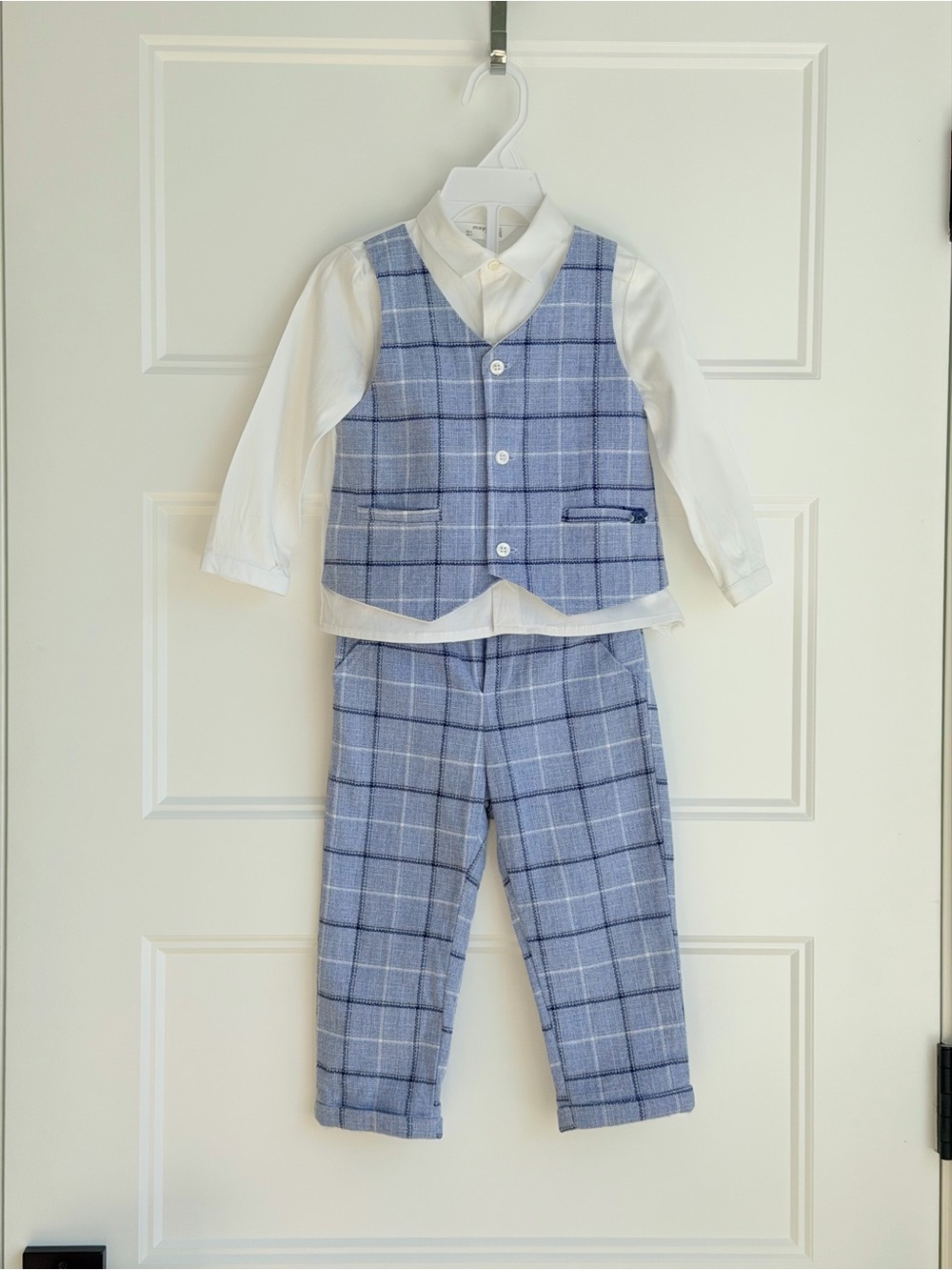 Mayoral Light Blue Plaid Vest and Pants Set